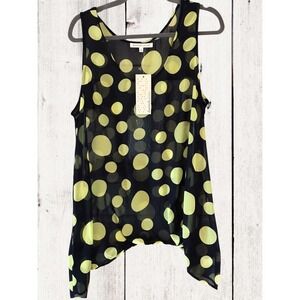 DR Daniel Rainn Dot Navy Lime Sheer sleeveless Blouse Tank Womens Size XL NWT